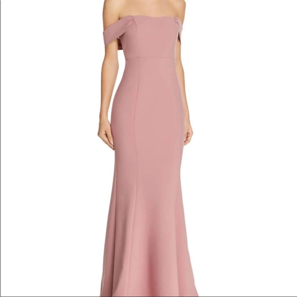 Floor length gown, mauve color, off the shoulder. Worn once for a wedding.